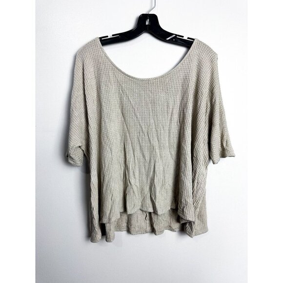 Rokoko Cold Shoulder Boxy Fit Waffle Knit Cropped Top Beige Womens Large - Picture 1 of 4